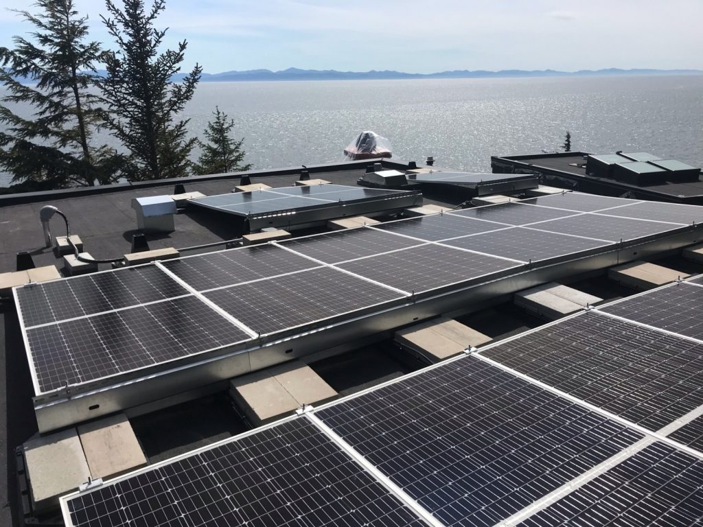 Flat roof solar panel installation in Sooke BC